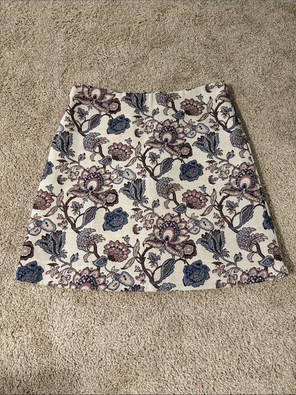 LOFT Cream A-Line Skirt with Blue & Pink Floral Print